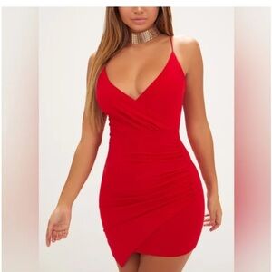 Red Slinky Wrap Strappy Bodycon Dress